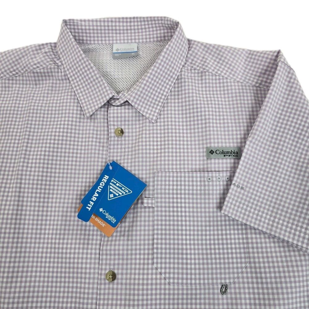 Columbia PFG Shirt Mens XL Purple Gingham Harbor Peak Omni-Shade Fishing